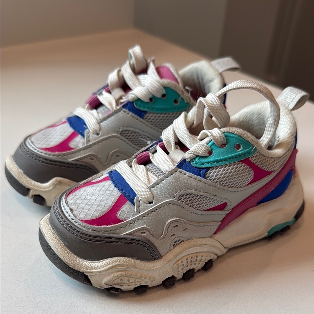 Gently Used Zara Size 24 Toddler Kids Sneakers - Pink, Gray, and Blue
